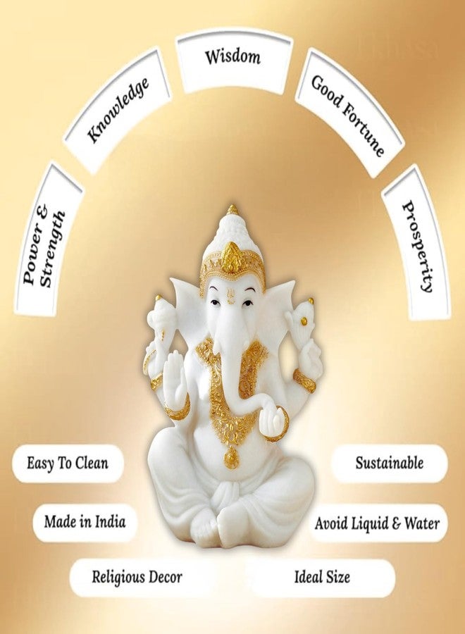 Karigaari India Dhayana Duri White & Gold Sitting Ganesha Figurine | Polyresin Meditation Ganesha Idol for Peace, Wisdom & Auspicious Home Décor - Image 5